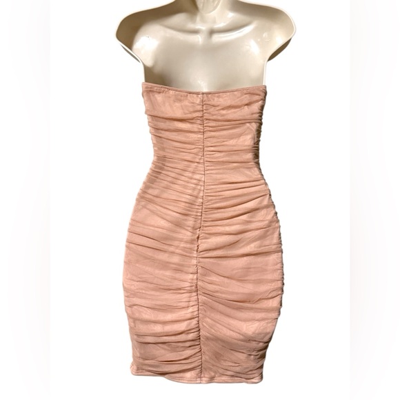 Fashion Nova Strapless Ruched Dress in Nude - Picture 3 of 5